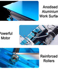 Heavy Hitter Electric Lab Lift Stand shows anodised aluminum work surface, powerful motor, and reinforced rollers for stability.