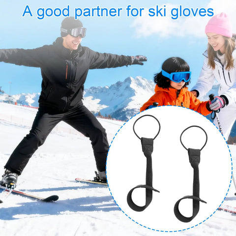 Skiers on the slopes with Adjustable Ski Glove Leash For Winter Sports Must Have Wrist Straps Keeping Your Gloves Secure While Skiing