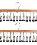 Straight Up Sturdy Wooden Closet Organizer Pack With Heavy Duty Metal Hanging Clips featuring two wooden hangers and 24 clips.