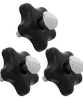Heavy Duty Lawn Mower Handle Knob And Screw Bolt Kit With Ergonomic Grip Plastic Metal Replacement Parts For Garden Equipment To Reduce Hand Fatigue During Yard Work And Keep Pushing Through Prolonged Mowing Sessions Without The Cramps. Black plastic and metal mower handle knob set, 3-pack