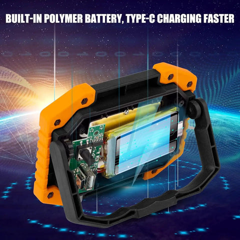 Rechargeable LED Work Light 30W 1500LM Portable Flood Light showing internal components with magnetic base and battery