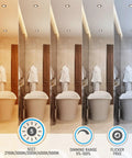 Slim 4 Inch 5CCT Recessed LED Downlight Kit with J Box Canless Aluminum Dimmable from 5 to 100 Percent ETL Listed Oil Rubbed Bronze Finish 2700K to 5000K Pack of 6 showing dimming and color temperature settings in bathroom