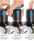 Hands adjusting knob on Industrial 4 Stage Air Drying System With 0 To 240 PSI Regulator And Half Inch NPT Ports