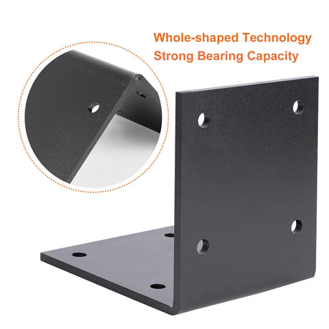 Close-up of black right-angle bracket with strong bearing capacity for woodwork repair.