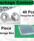 Tough As Nails M6 Serrated Flange Nuts 40 Pack 304 Stainless Steel Hex Nuts With Grip Teeth Smooth Ride For Car Mods And Gearheads Built Like A Tank Heavy Duty Metric Hardware For Trucks And Vans in a storage box.