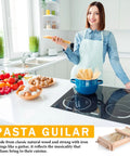 Chitarra Cutter Pasta Maker With Rolling Pin Guitar Board For Spaghetti And Lasagna on kitchen counter with ingredients.