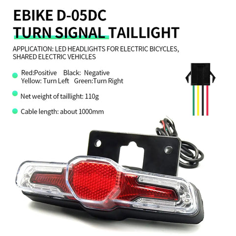 Plug In Ebike Light Kit With Front Headlight And Built In Horn, Rear Taillight, DK336 Switch And Wiring shown with turn signal taillight
