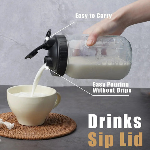 Total Game Changer Pour Spout Lids For Regular Mouth Mason Jars Heavy Duty Flip Caps Leak Proof Rubber Seal Zero Mess Liquid Dispenser For Coffee Tea Salad Dressing And Smoothies Black Four Piece Set