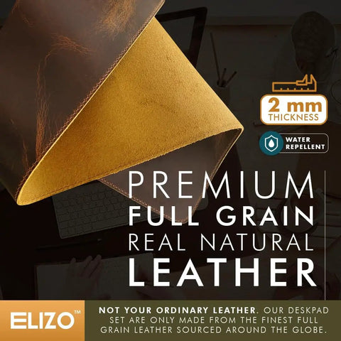 Real Leather Desk Mat Set 32 By 16 Inches Premium Full Grain Leather Desk Pad Thick 2mm Large Desk Cover Blotter Protector