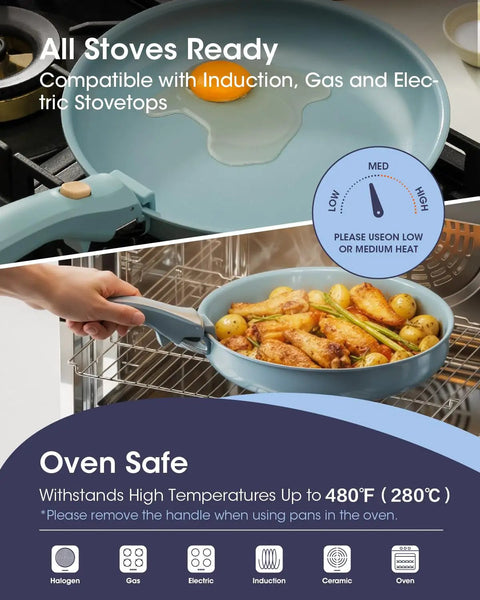 Ceramic Cookware Set With Detachable Handles Nonstick Pots And Pans 12 Piece Camping And RV Kitchen Kit with egg frying