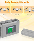 Two Pack 2400mAh Intelligent Flight Batteries with Two Way Charging Hub for DJI Mini 2 SE and Mini 2 LCD Color Display Quick Battery Status Check.