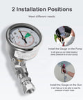 Airless Spray Pressure Gauge Kit 0 To 4000 PSI with Pro Grade Stainless Steel Liquid Filled Gauge and T Fitting, installation options