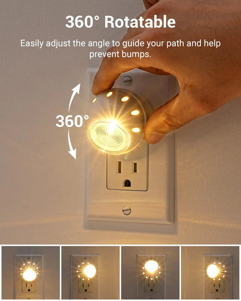 Hand rotating Easy Plug In Dusk To Dawn Night Light With 360 Degree Rotating LED, Auto On Off Sensor, Warm Glow, UL Listed