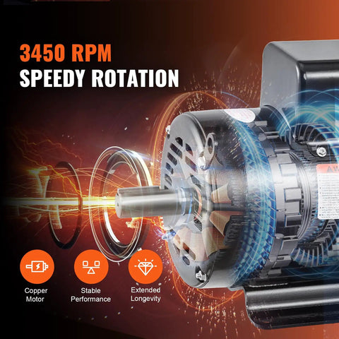 Heavy Duty 7.5 Hp Air Compressor Electric Motor 230V Single Phase 3450 RPM close-up view of the keyed shaft and motor.