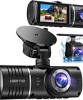 No Fuss Triple Channel Dash Cam System with 1080P cameras showcasing front, cabin, and rear views with night vision and HDR.
