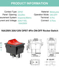 Two Pack DPST Four Pin Two Position On Off Boat Rocker Toggle Switches With Durable Nylon PA66 Housing Anti Corrosion And Anti Acid Easy Buckle Mounting For Marine Electrical Systems, red switch diagram