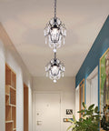 Crystal Mini Black Chandelier With Adjustable 41.3 Inch Chain in hallway, featuring K9 crystal, antique style, elegant lighting.
