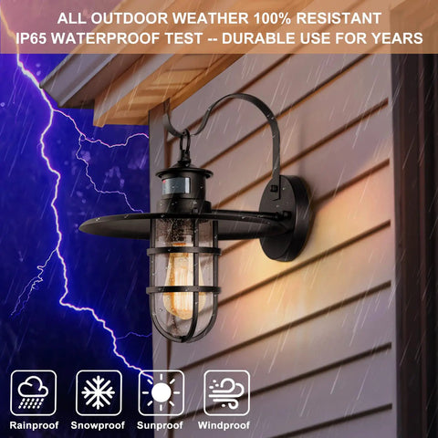 2 Pack 10 Inch Motion Sensor Outdoor Porch Lights Dusk to Dawn Exterior Wall Sconces Waterproof Matte Black IP65. Durable