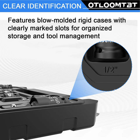 11 Piece Impact Socket Adapter And Swivel Socket Set In Chrome Moly Steel close-up in blow-molded case with marked slots