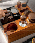 Tough 58Mm Espresso Knock Box And Dual Tamp Station Premium Stainless Steel Barista Workstation Adjustable Base with coffee tamper and accessories.