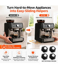 Mini Plate Caster Wheels 4 Pack Self Adhesive Nylon Rollers For Household Appliances shown with coffee maker easily sliding for convenience.