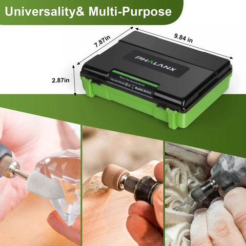 Go To Rotary Tool Accessory Kit With Four Hundred Twenty Pieces And One Eighth Inch Shanks for DIY projects, storage case, and use examples.