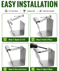 Four-step installation guide for Five Inch Gutter Hangers Kit, 25 Pack Heavy Duty Hidden Brackets With Pre Inserted Screws.
