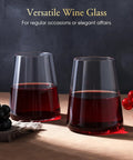 Stemless Wine Glass Set Of 4 Hand Made 16oz Crystal Red And White Wine Glasses For Everyday Use on table with red wine