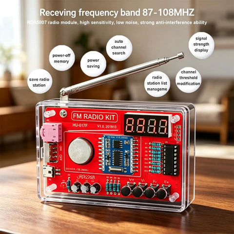 Hands On DIY FM Radio Soldering Kit For Electronics Learning Solder Practice Essentials Build A Functional FM Radio Speaker Beginner Friendly Kit With English Instructions And Easy Assembly displayed on table with components.