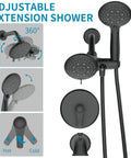 Matte Black Shower System With Tub Spout And 2 In 1 Rainfall Head With Handheld, 3 Way Diverter Valve Kit, Spa Like Shower