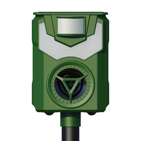 Solar Ultrasonic Animal Repeller With 110 Degree PIR Motion Sensor, 5 Modes, IP44 Weatherproof, LED Strobe And 90 dB Alarm, USB C Rechargeable, Repels Cats, Dogs, Deer, Squirrels, Raccoons And Birds, green garden stake