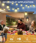 Family dining outdoors with GFCI Porch Light With Dusk To Dawn Motion Sensor Breezy Rustproof Outdoor Lighting Fixture Three Lighting Modes