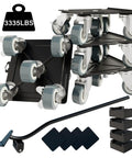 Heavy Duty Furniture Dolly Moving Tool With 5 Silent Rubber Wheels And Steel Pry Bar For Large Heavy Items Max 3335 Lbs Capacity, detailed view.