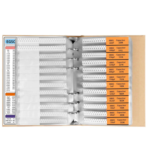 Extensive SMD Electronics Component Kit With 5600 Pieces Including 0805 Resistors and Capacitors in booklet