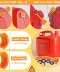 12 Pack Gas Can Spout Replacement Kit With Bendable Nozzle Screw Collar Caps Gasket Stoppers And Vent Caps For Most Oil Gas Water Cans Orange For Home Use, shown with components and vent caps on red container