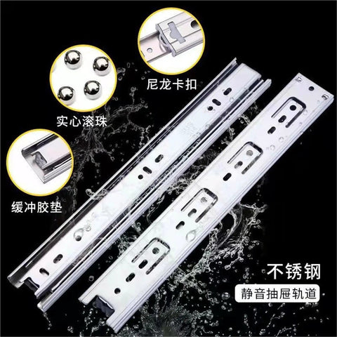 Stainless Steel Drawer Slide Rail Set Two Pack 10 Inch Three Section Track Ball Bearing Silent Drawer Sliders with features