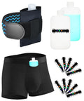 Travel Ready Urine Test Kit With 3.5 Oz Thinner Bottle, Leakproof HDPE Vials, Hi Stretch Leg Strap, Thermometer Stickers, Velour Lining Pouch And Lining Pocket Boxer Brief For Discreet On The Go Testing Medium, with bottles and temp strips