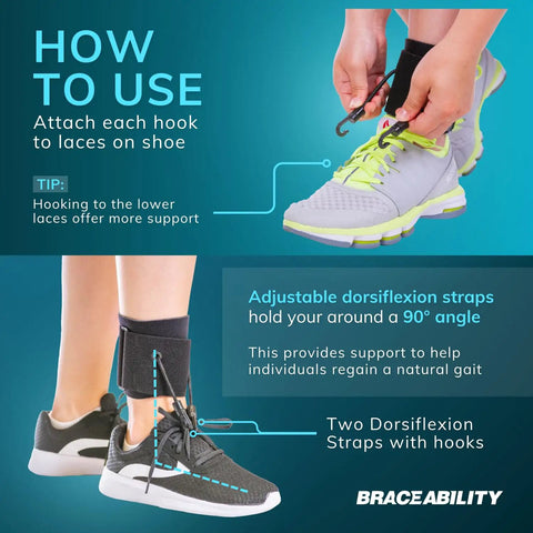 Foot Drop Brace With Dorsiflexion Support For Men And Women, Adjustable Ankle Foot Orthosis instructional use guide