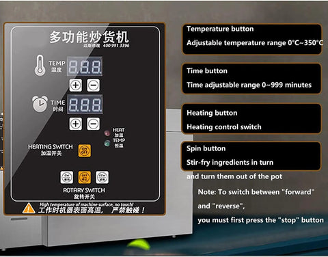 Kickback And Roast With This Smooth Op 2500g Electric Coffee Bean Machine controls display, showing temp, timer, and heating functions.