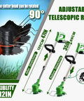 Cordless 21V 4 in 1 Weed Eater With Brush Cutter Edger And Grass Trimmer shows adjustable telescopic rods for garden maintenance
