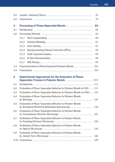 Contents page of Process Induced Phase Separation In Polymer Blends A Down To Earth Guide To Materials Characterization Properties