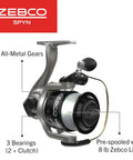 Spyn Spinning Fishing Reel Size 20 with Aluminum Spool and Titanium Nitride Bail Wire, 5.3 To 1 Gear, Pre Spooled, Side View