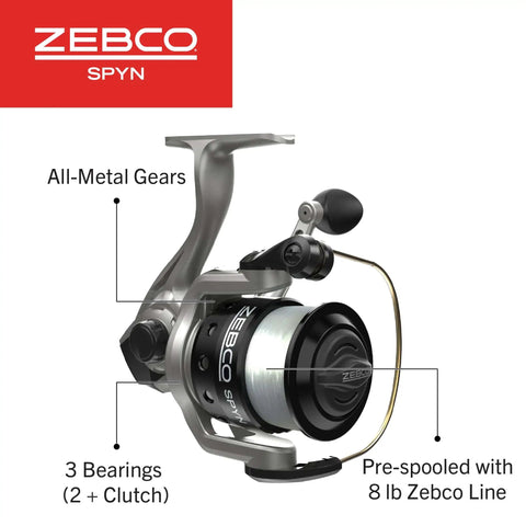 Spyn Spinning Fishing Reel Size 20 with Aluminum Spool and Titanium Nitride Bail Wire, 5.3 To 1 Gear, Pre Spooled, Side View