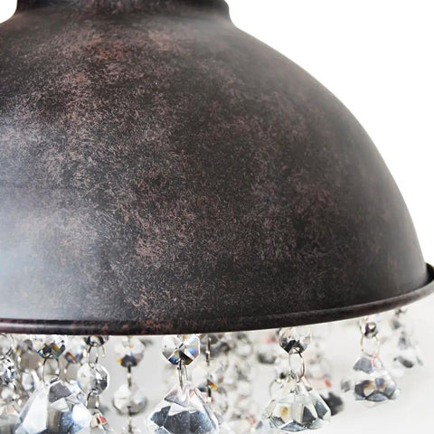 Crystal Pendant Light With Rustic Dome Shade for Dining Room Kitchen Island and Living Space, bronze dome and crystals