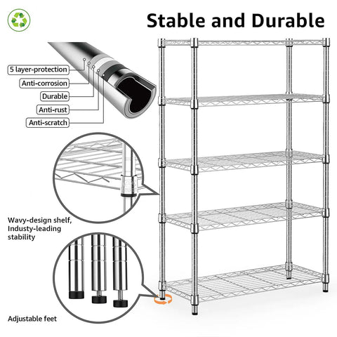 Built Tough Heavy Duty Five Tier Steel Wire Shelving Rack That Holds Everything You Got For Garage Kitchen And Office Spaces Thanks To Rock Solid Frames Massive Weight Capacity Making Organization An Absolute Breeze Daily