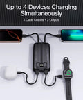 Two Pack Heavy Duty 10000mAh Portable Charger Power Bank Featuring Integrated Lightning And Usb C Cables Fast Charge Four Smartphones Simultaneously charging 4 devices with built-in cables.