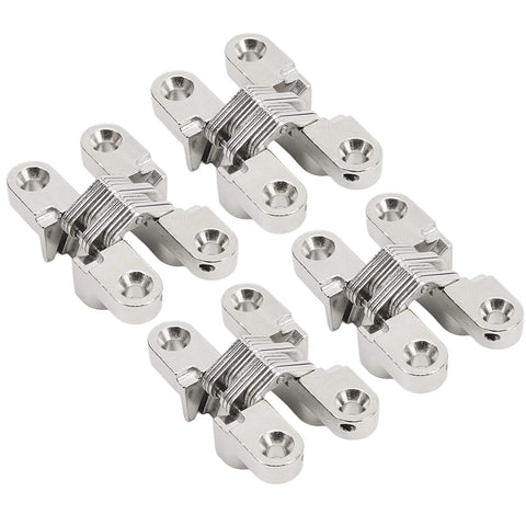Mini Cross Hidden Hinge Set 4Pcs 43mm Zinc Alloy 180 Degree Swing Invisible Door Hinge For Jewelry Boxes Cabinets Folding Doors And DIY Projects With Beefy Durable Pro Grade Performance displayed in close-up view