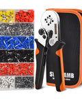 All-In-One Crimping Tool Kit With Oxford Bag, 1200 Copper Terminal Ferrules, Self-Adjustable Ratchet Wire Crimping Pliers Set visible