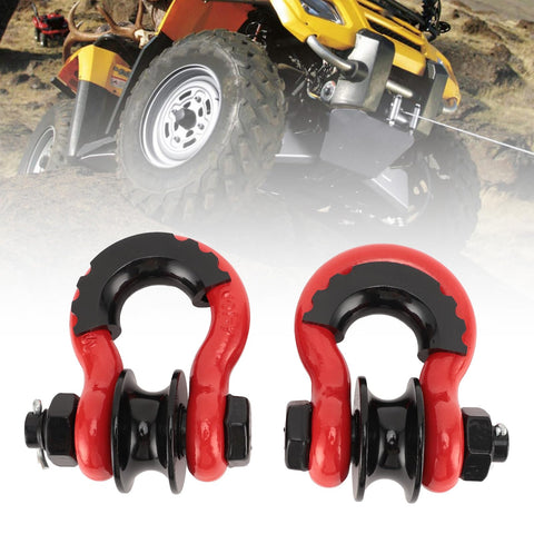 34 Inch Heavy Duty Off Road Recovery Shackle With Pulley 2 Pack, 18 Ton Load Capacity, Carbon Steel With Rubber Coating on ATV