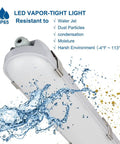 4Ft LED Vapor Tight Light 60W 6600lm Waterproof Outdoor Shop Fixture 5000K IP65 100-277V resistant to water and dust